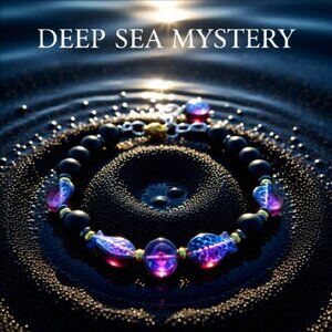 Purple + Black Iridescent Fish + Stone Beads Bracelet! 7"+ Adjust. Goth + Beachy